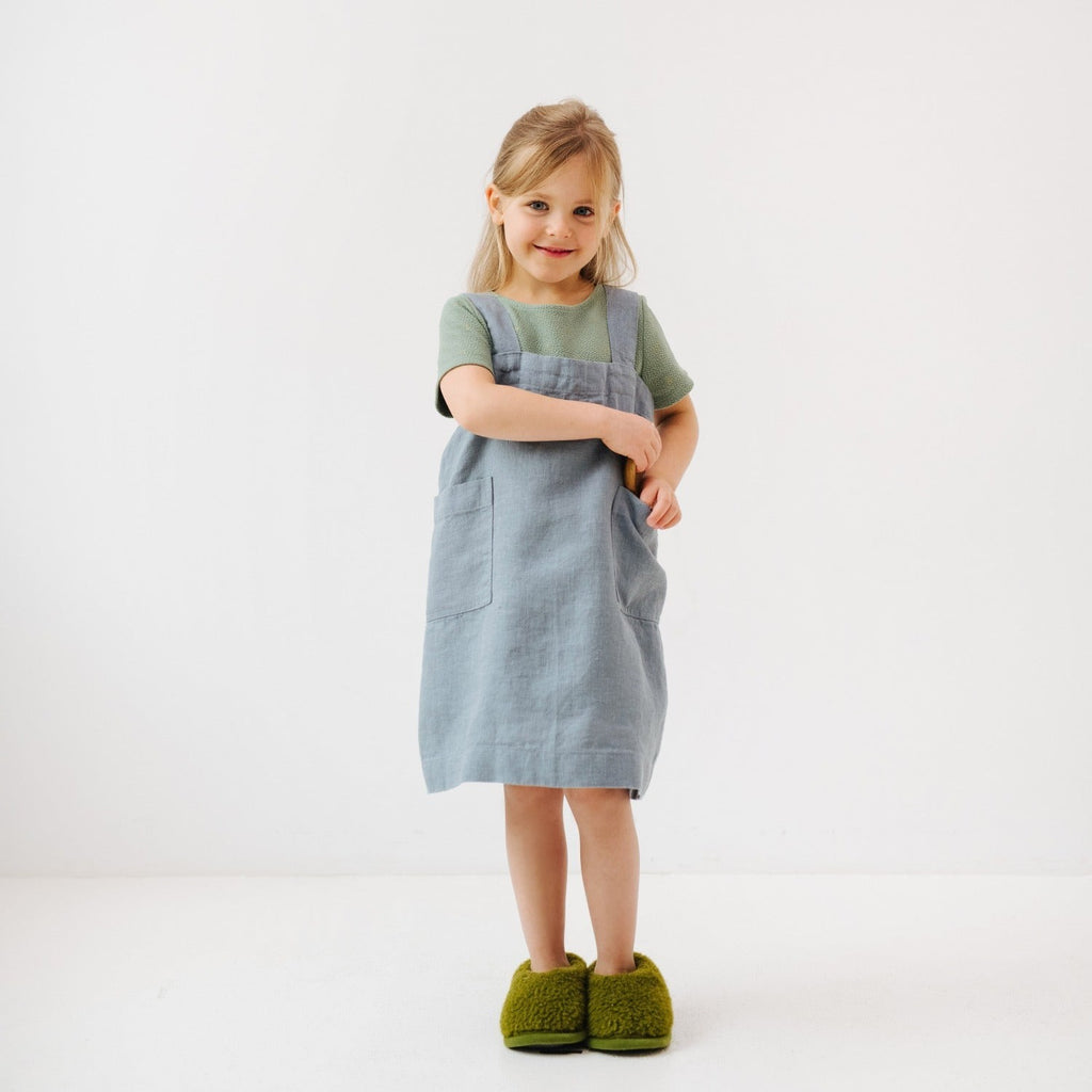 Linen Pinafore Apron for Kids - Blue Fog