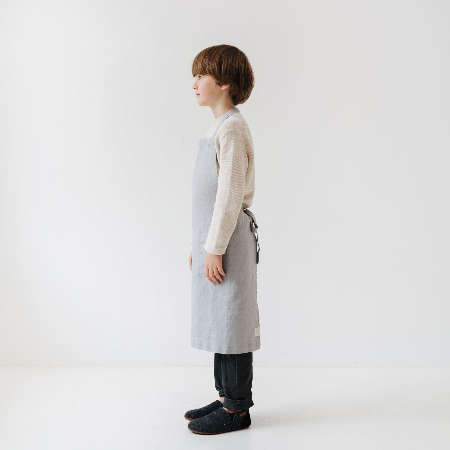 Linen Daily Apron for Kids - Light Grey