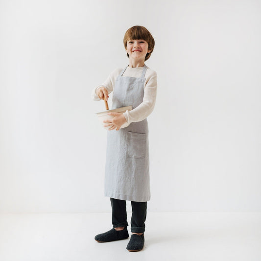 Linen Daily Apron for Kids - Light Grey