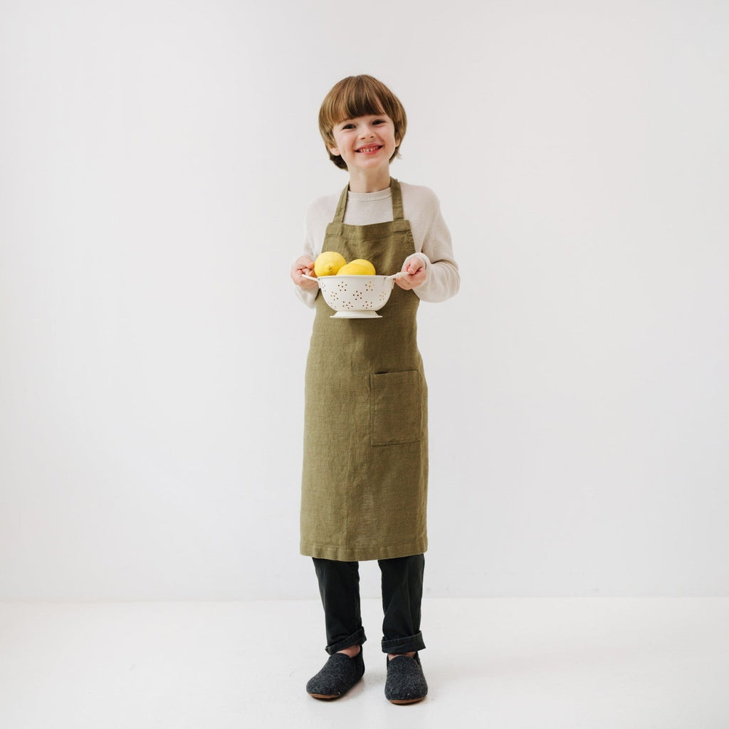 Linen Daily Apron for Kids - Olive