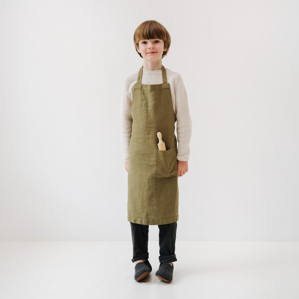 Linen Daily Apron for Kids - Olive