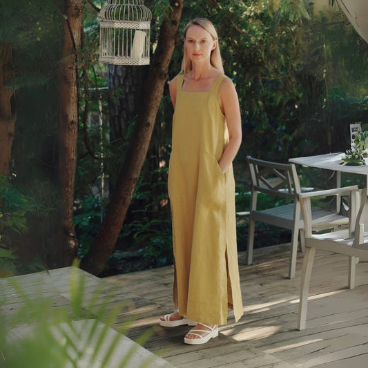 Linen Fugue Dress - Lemon Curry