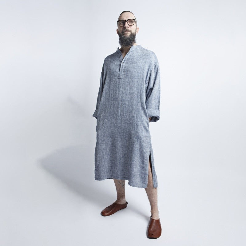 Linen Men's Dress - Blue / Gray