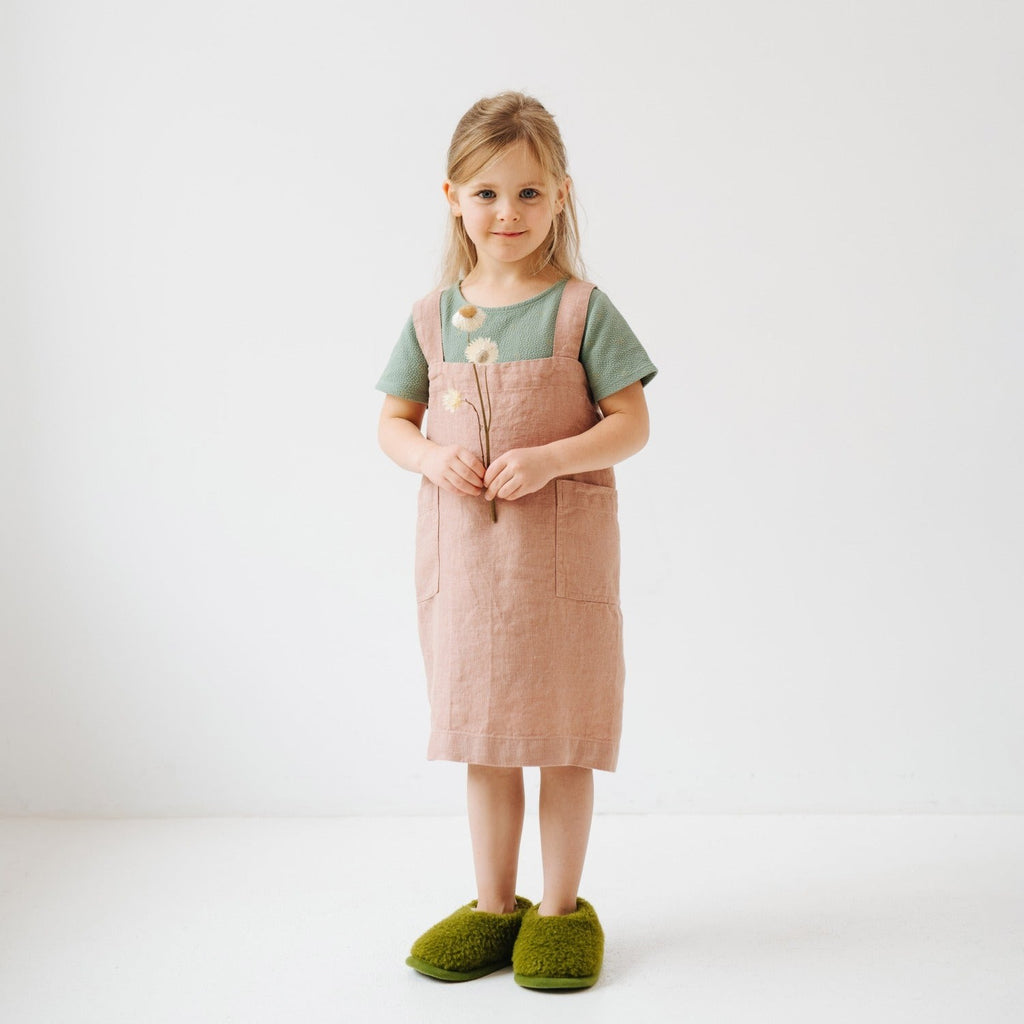 Linen Pinafore Apron for Kids - Cafe Creme