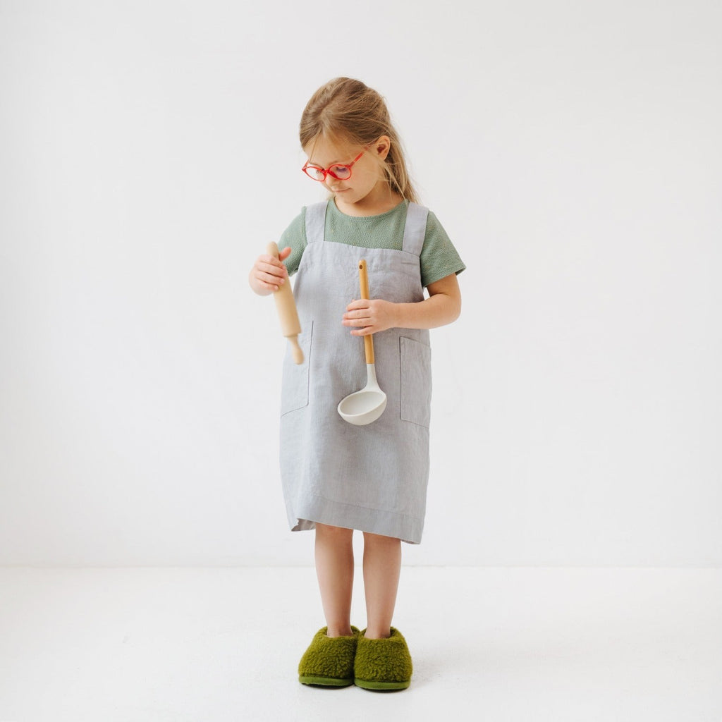 Linen Pinafore Apron for Kids - Light Grey