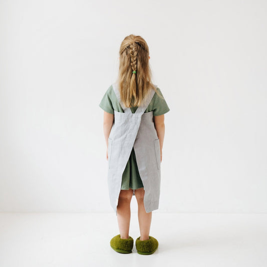 Linen Pinafore Apron for Kids - Light Grey