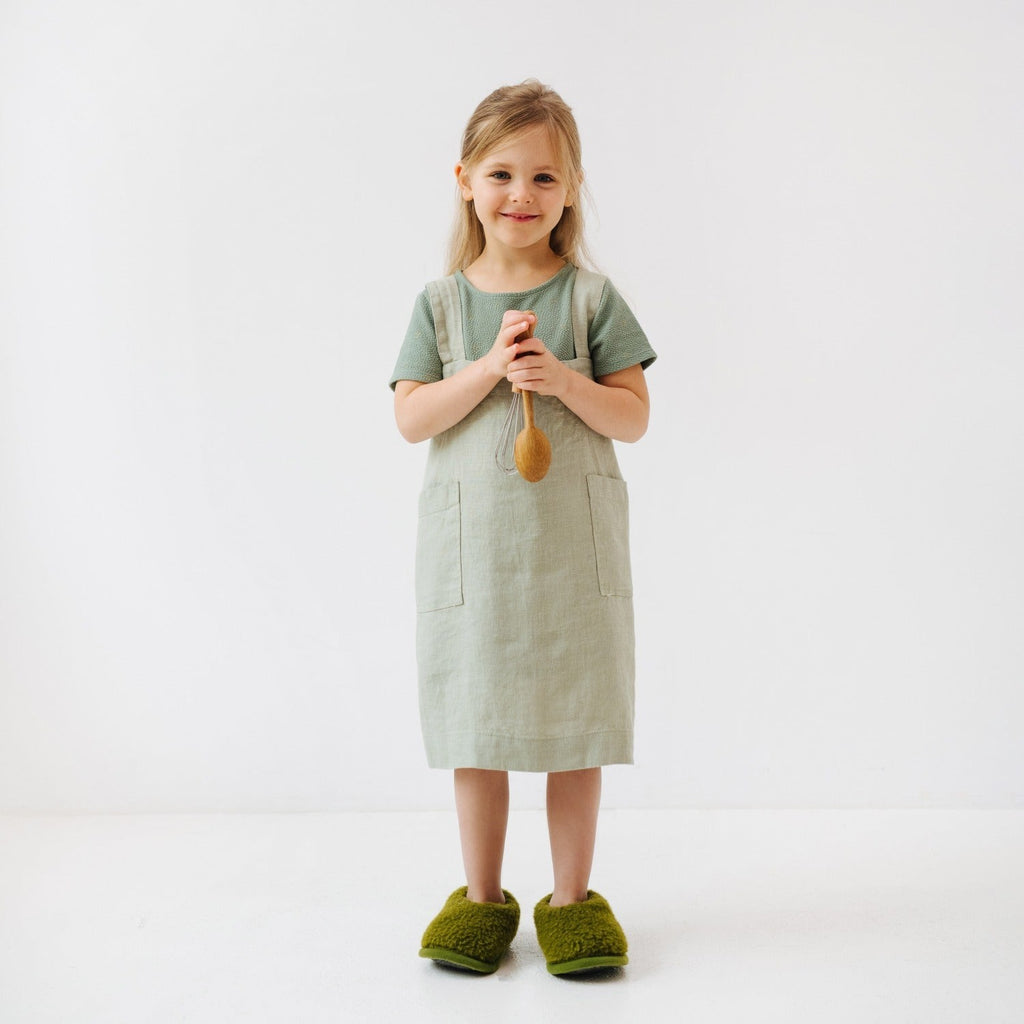 Linen Pinafore Apron for Kids - Sage