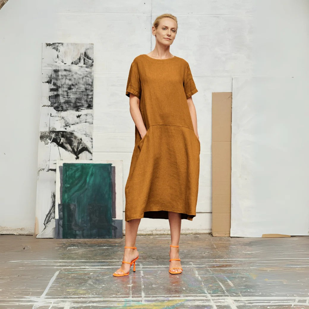 Linen Speedwell Dress - Bronze