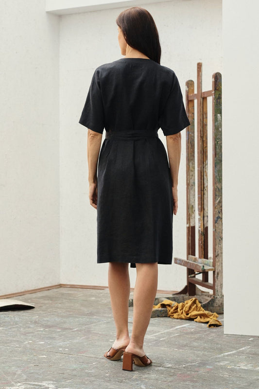 Linen Vine Dress - Black
