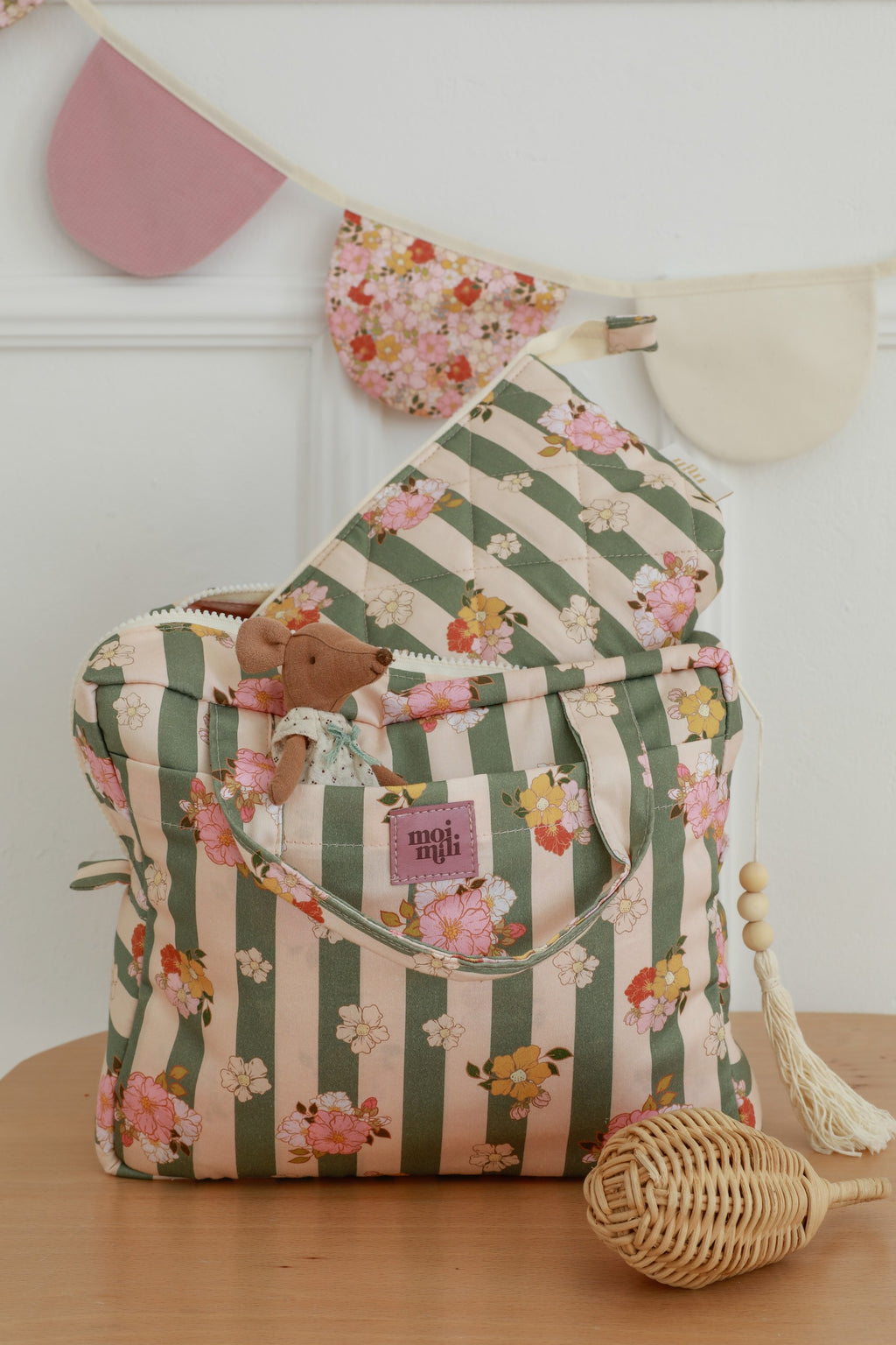 Make-Up Bag Set of 2 - Green Striped