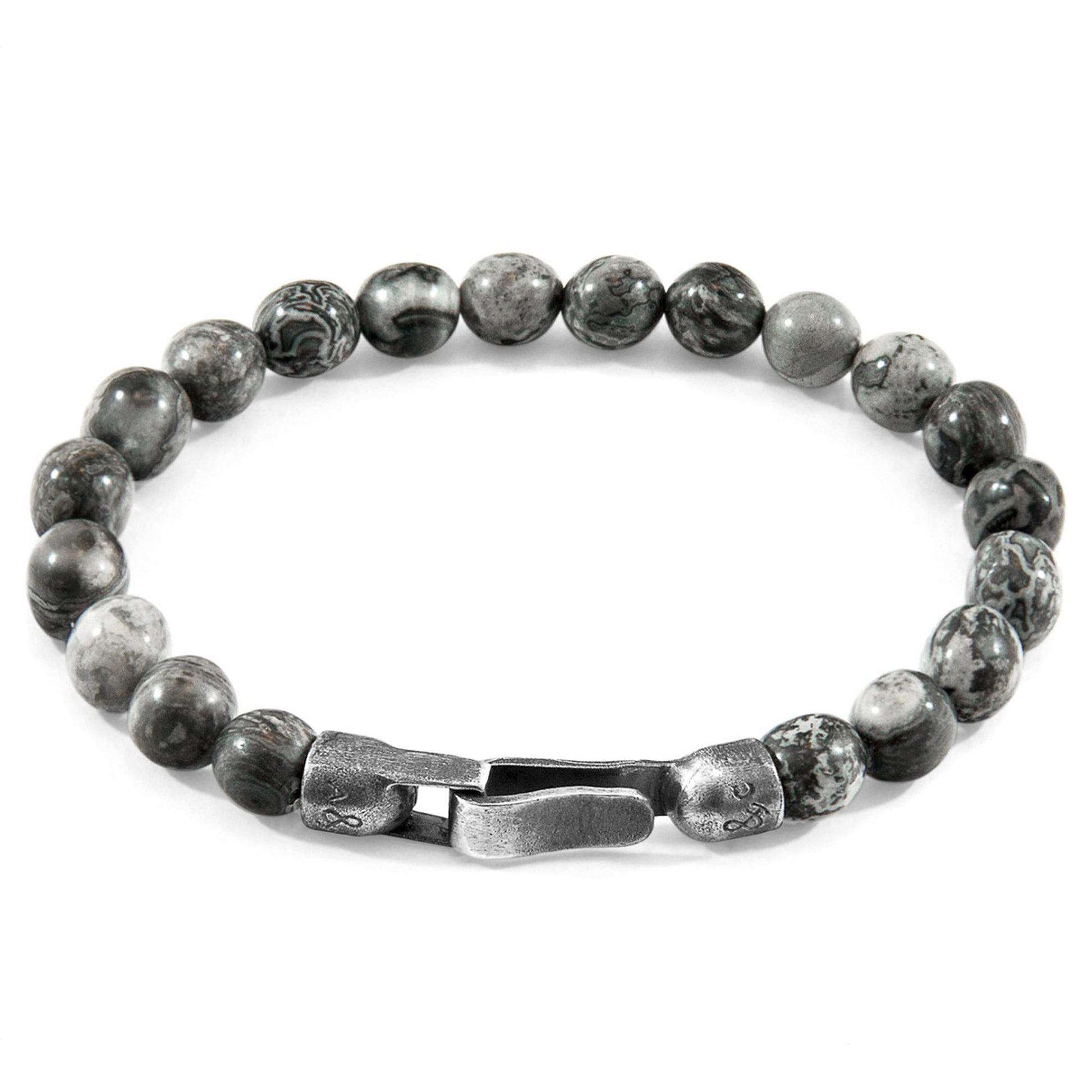 Nachi Silver and Stone Beaded Bracelet - Grey Jasper 