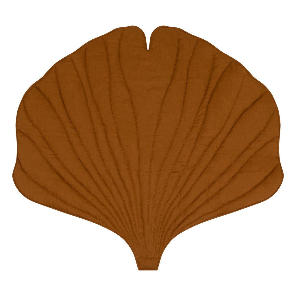 Organic Cotton and Linen Ginkgo Leaf Playmat - Caramel