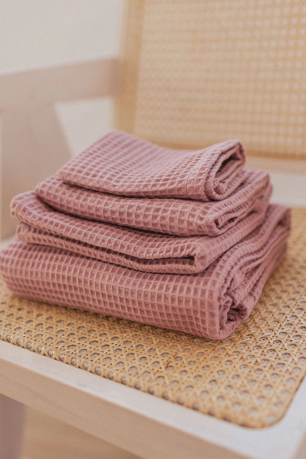 Organic Waffle Cotton Towel - Old Pink