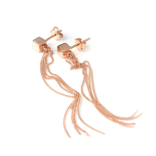 Solid C-Tassel Earrings - Rose Gold and Silver