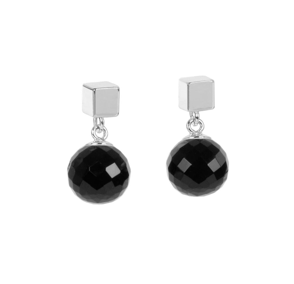 Solid Onyx Earrings - Rose Gold and Silver