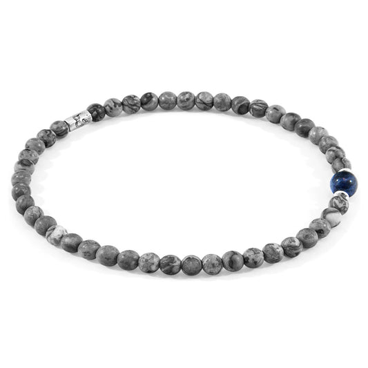 Walter Silver and Stone SKINNY Bracelet - Grey Jasper and Blue Sodalite