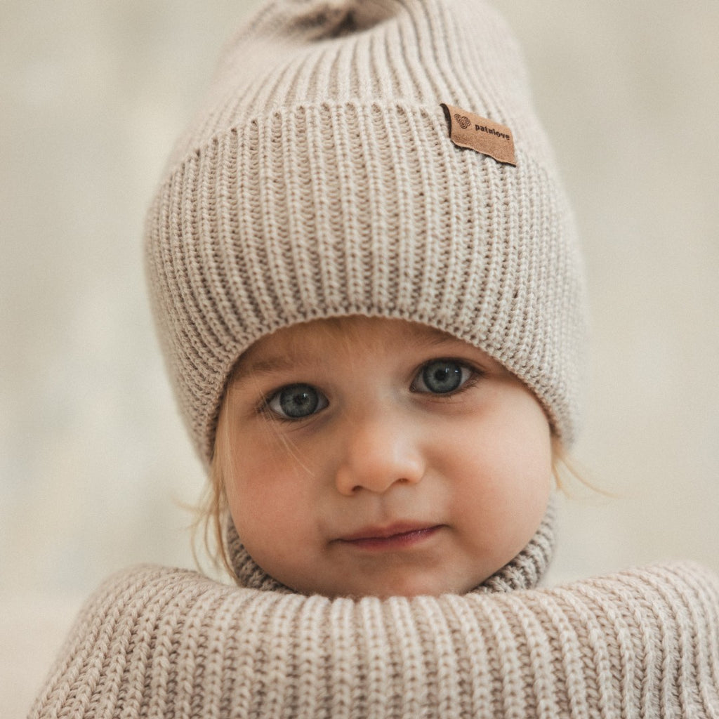 Winter Merino Wool Hat for Kids - Oat