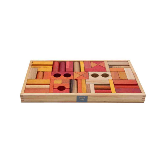 Wooden Blocks in a Box – Warm Colors, 54 Pieces