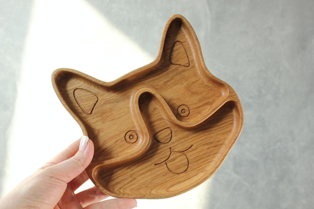 Wooden Plate For Kids - Corgi With 2 Sectors