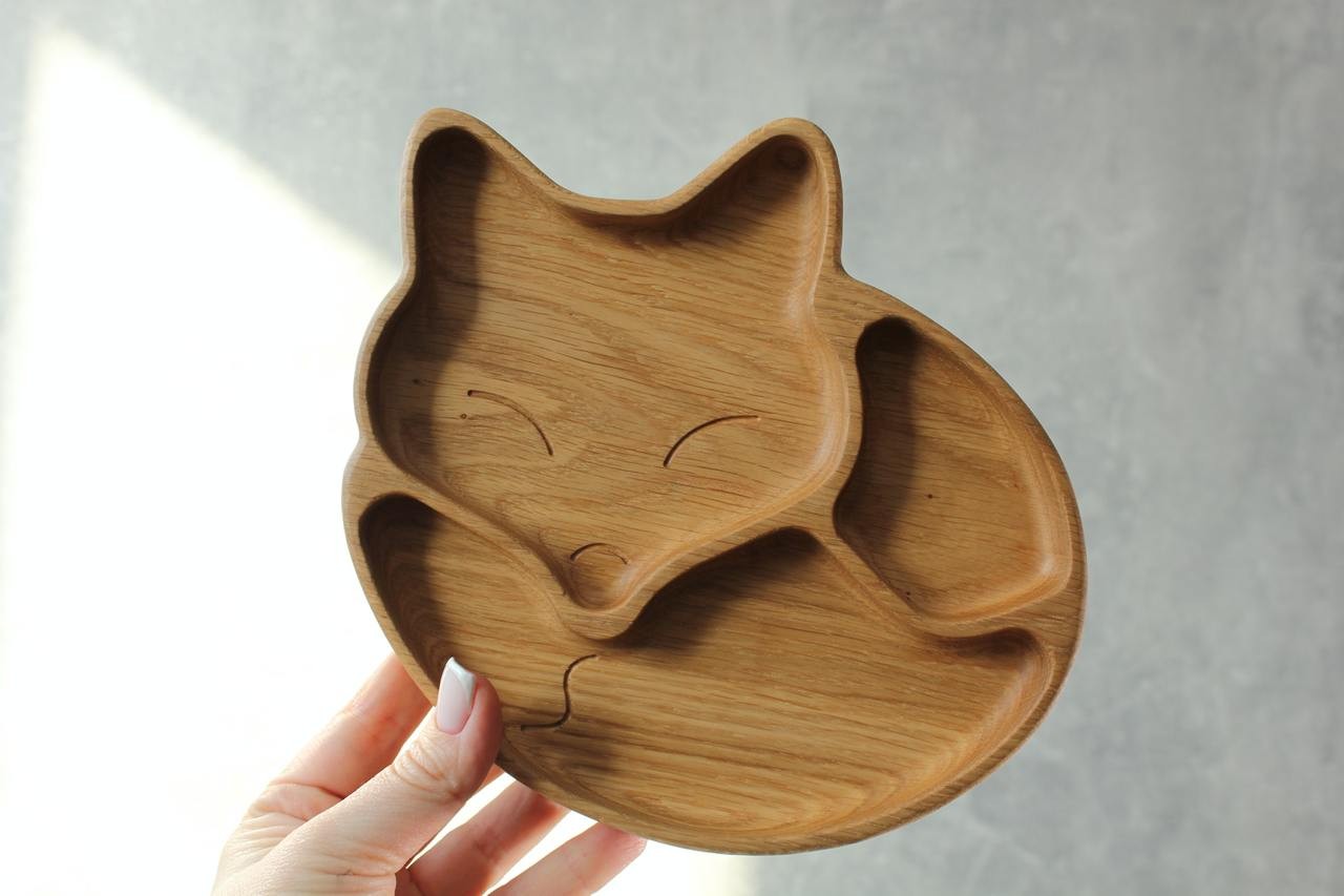 Wooden Plate For Kids - Fox With 3 Sectors