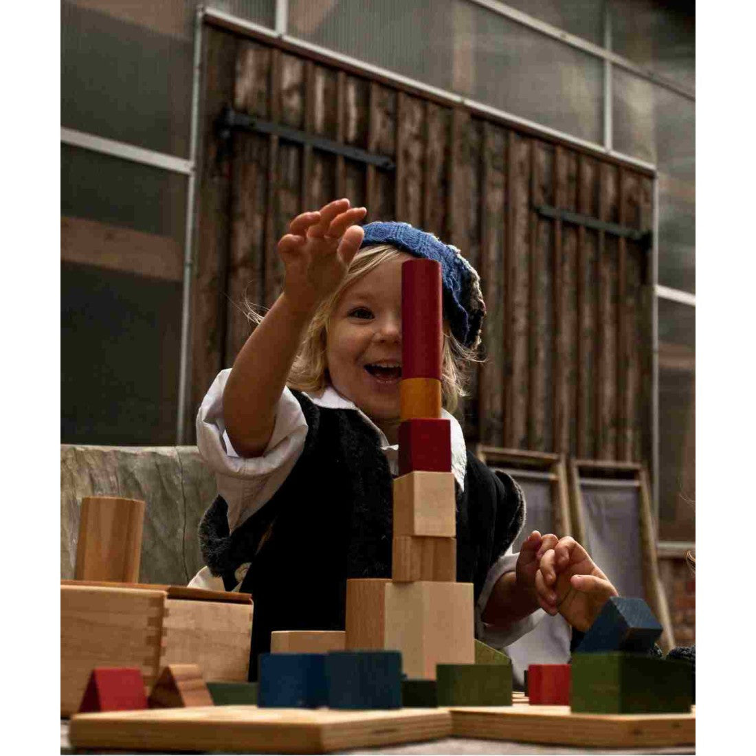 Wooden Blocks in a Box – Warm Colors, 30 Pieces